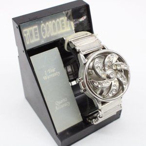 Vintage Captain Watch Unisex Silver Tone Rhinestones Spinner Dial Retro New Y2K